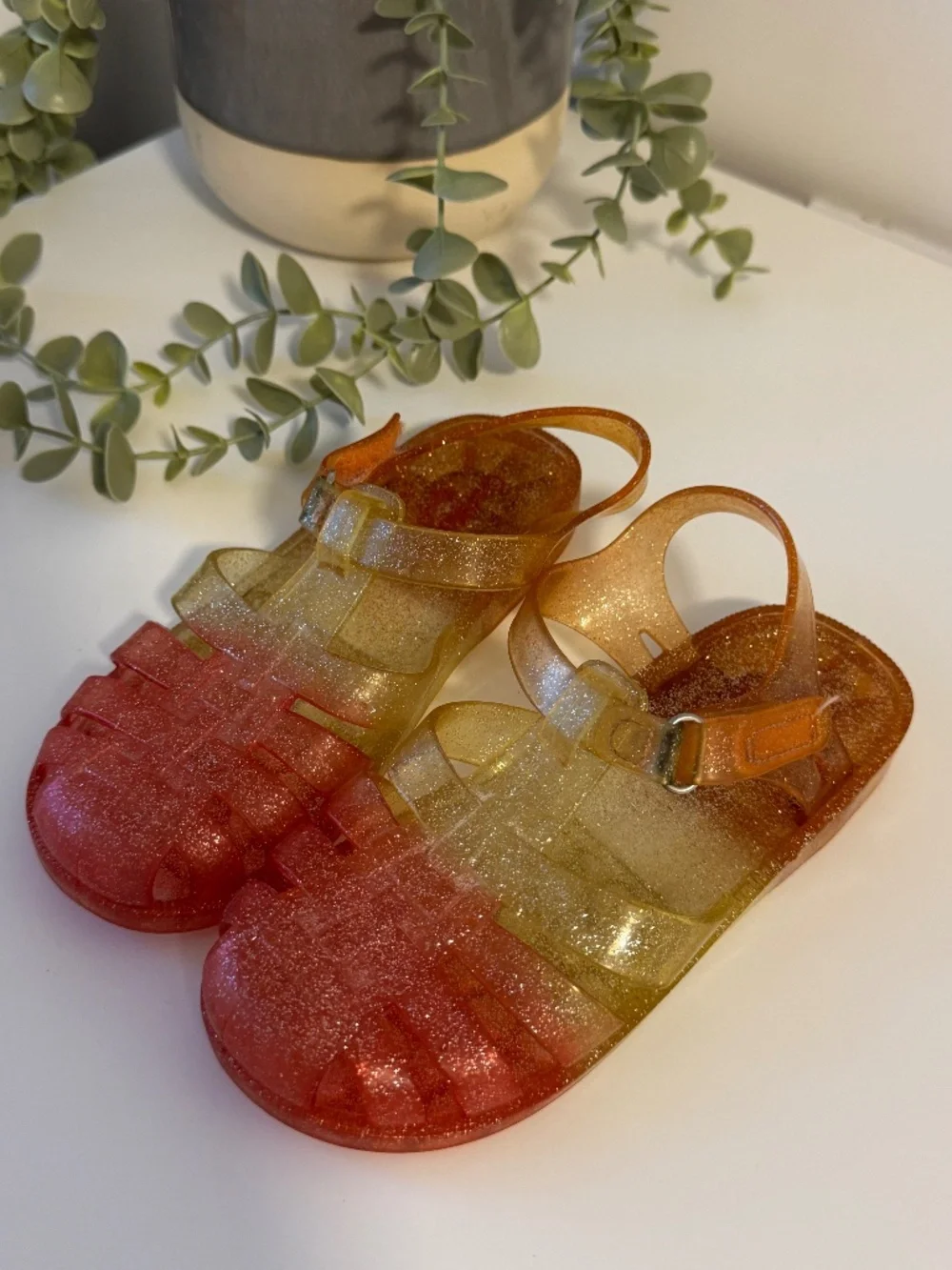 Jelly Sandals for Girls Ombre Glitter Pink & Gold | Summer Beach Shoes Size 11